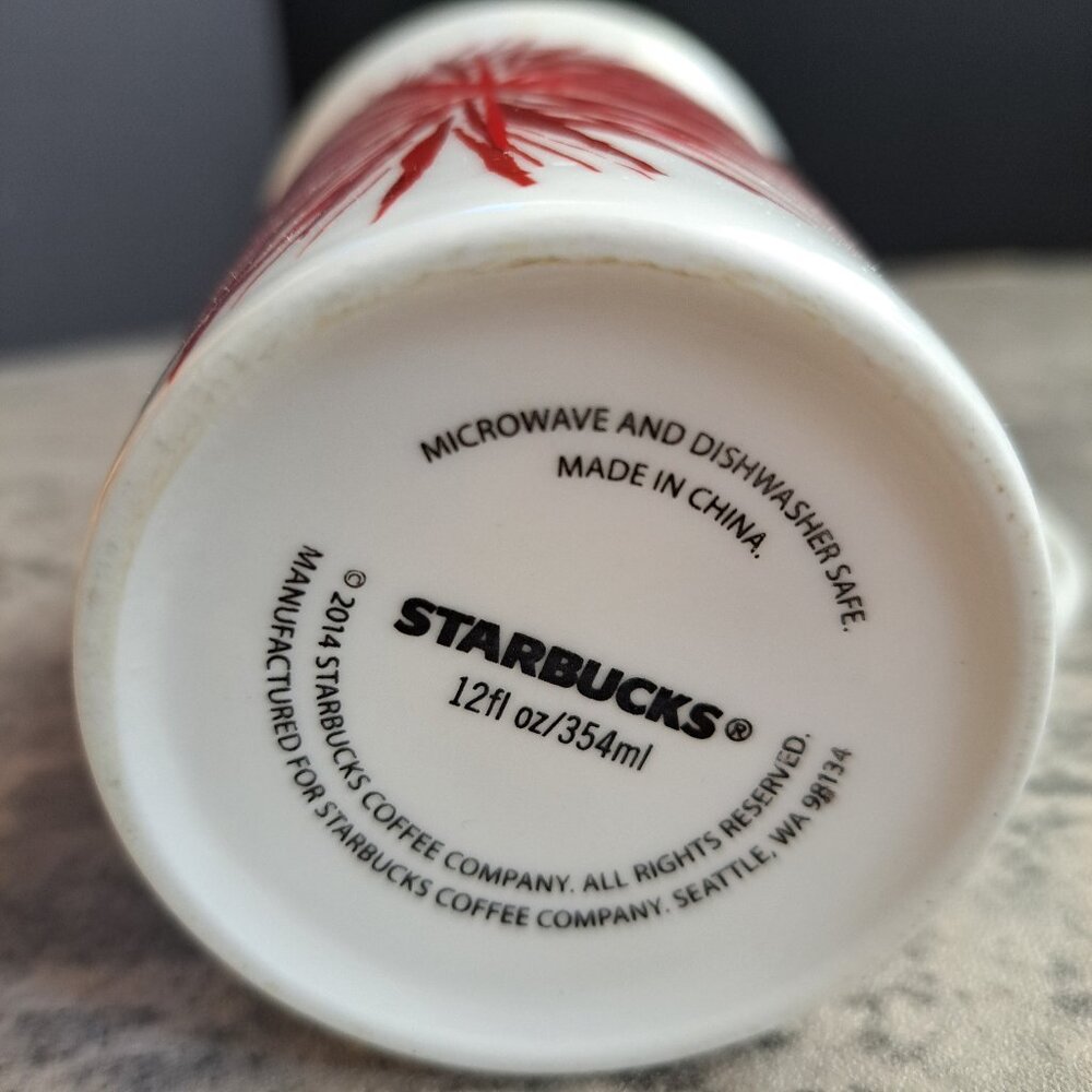 STARBUCKS RED STARBURST FIREBURST 12 OZ COFFEE TEA CUP 2014 EXCELLENT CONDITION - Picture 5 of 8